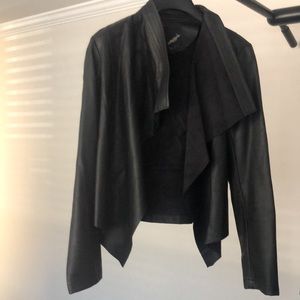 Faux leather draped blazer